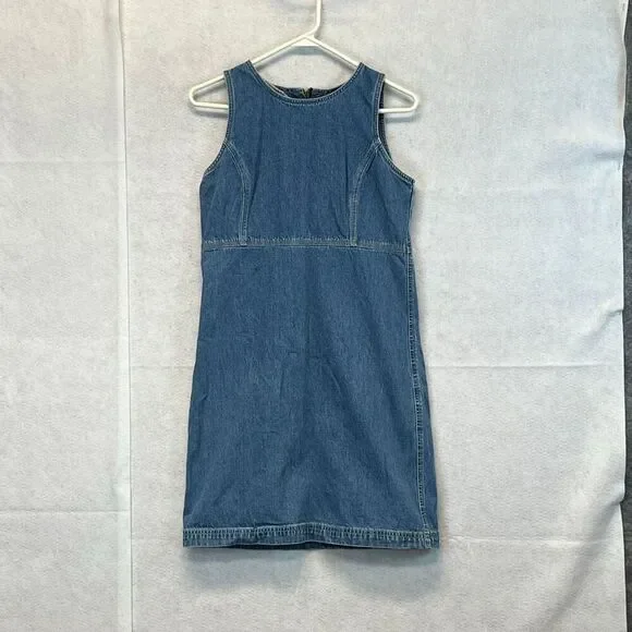 Y2K OLD NAVY Dress Women’s Sz 6 Blue Jeans Denim Mini Sleeveless Sheath Vintage - Picture 2 of 12